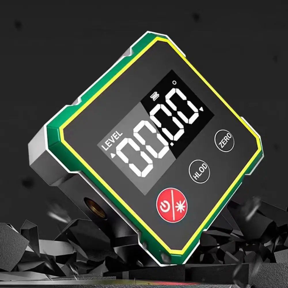 مقياس الميل بالليزر متعدد الوظائف، شاشة LCD مغناطيسية، مستوى زاوية قابل لإعادة الشحن، قياس 360 درجة، مكتشف زاوية رقمي