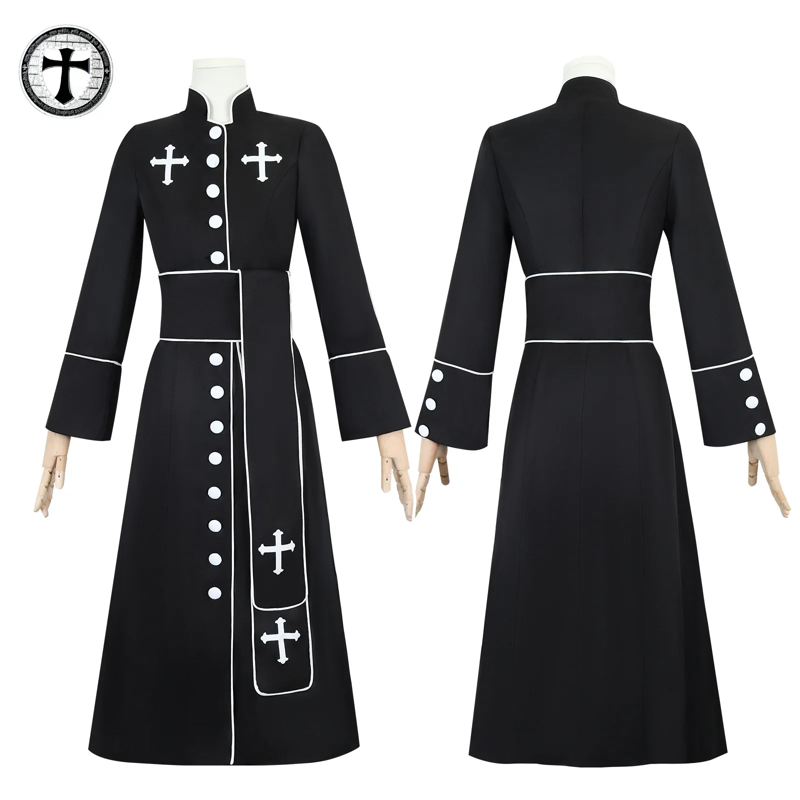 1 black halloween cos costume scary bloody missionary priest robe, halloween christmas character dress up