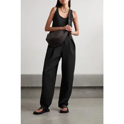 LUXURY-Wide Leg Jumpsuit for Women, Versatile, Slim, Temperament, Stretch, Plain Fabric, Autumn and Winter, 2024