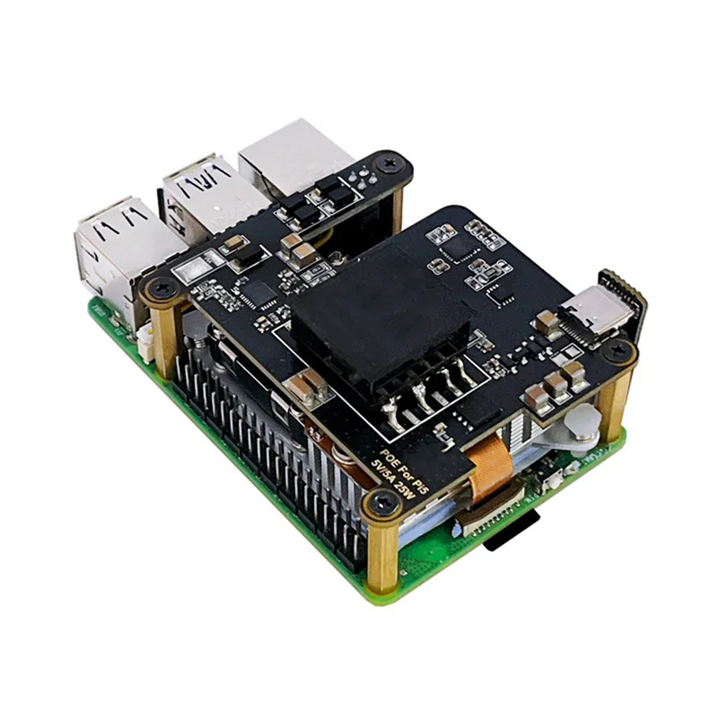 ABFN-Raspberry Pi 5 POE용 PD 트리거 활성화 유형 C Pcie-M.2-Nvme-SSD 전원 이더넷 802.3Af/At 쿨러 포함