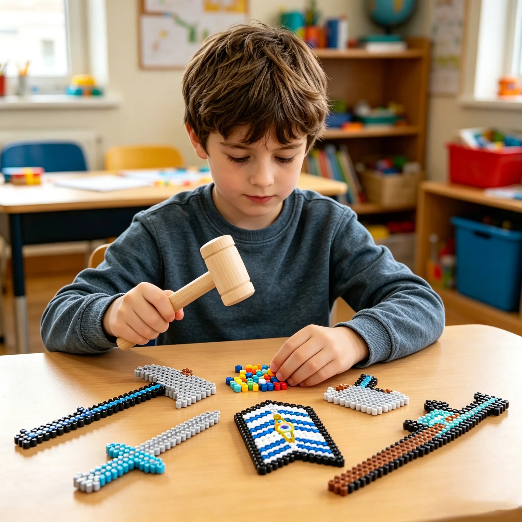 Children's DIY Bead Art Set Pixel Sword and Shield Shapes Children's Focus-Enhancing Educational Toy Gift
