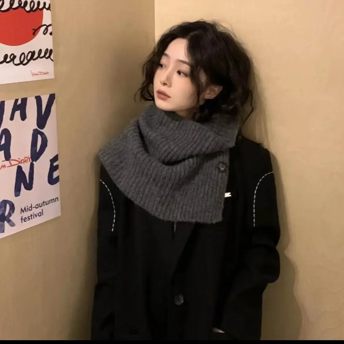 

Sleeve Neck Scarf Women Autumn Winter Solid Colour Warm Protection Cervical Elastic Knit False Collar Woolen High Neck W242