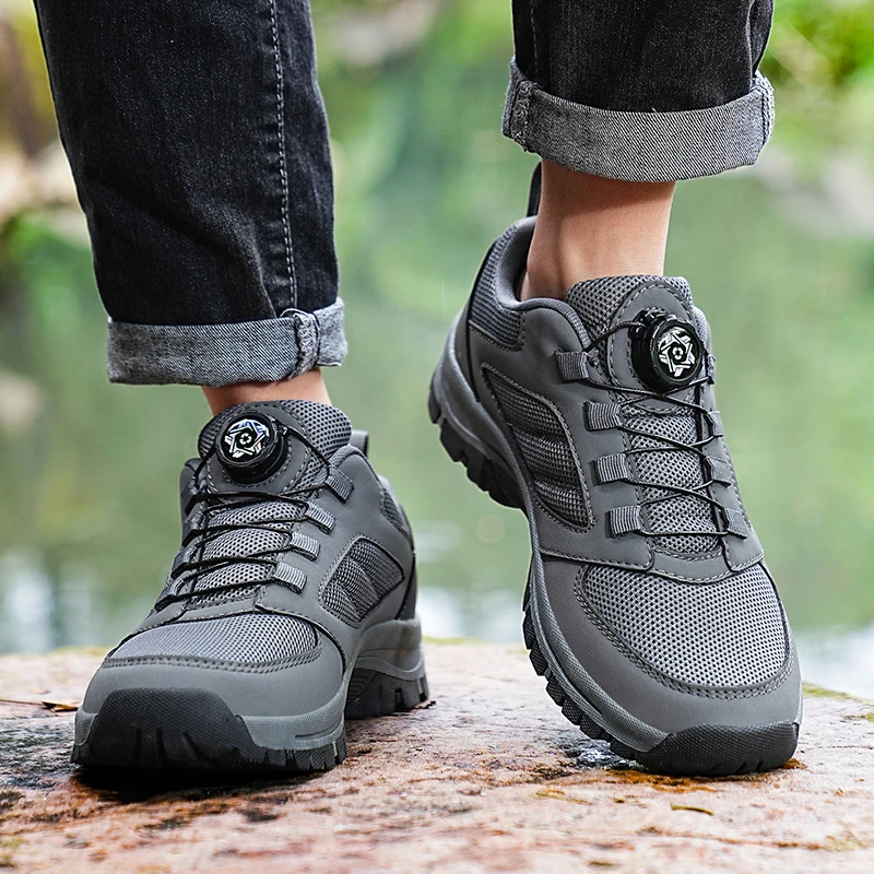 Men Out Door Hiking Shoes Rotary Bulkle Design Air Mesh Breathable Non Slip Trekking Camping  Boots For Spring AntumnActivities