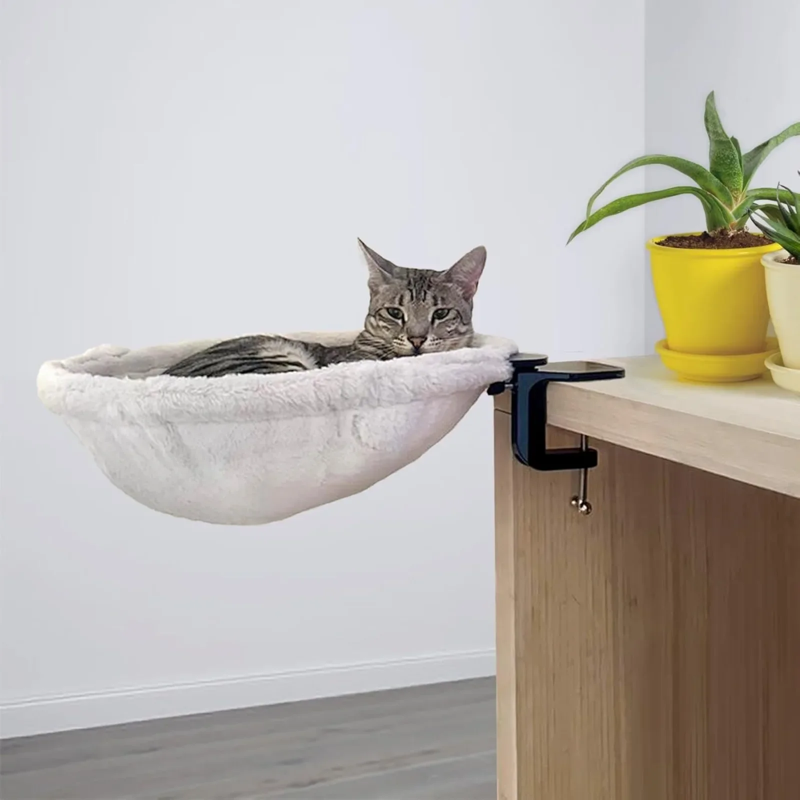 

Cat Desk Bed Desk Cat Perch Comfortable Soft Round Desktop Cat Bed Table Mount Cat's Nest With Pet Mat Office Work Deskcat Bed