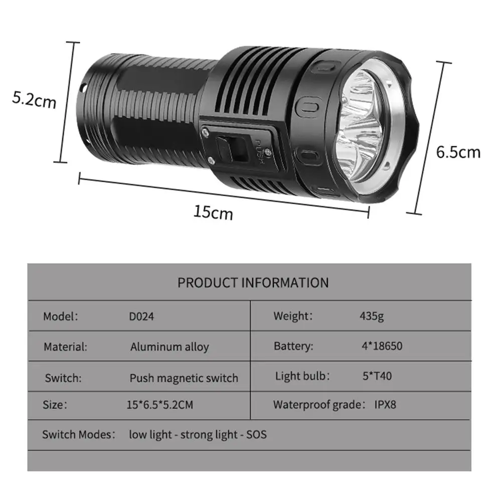 2023 Newest High Power 5*T40 LED Diving Flashlight Powerful IPX8 Underwater 500M Deep Diving Torch Professional Diving Lantern