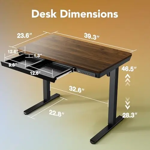 Electric Standing Desk with Drawers, 40 X 24 Inch Electric Adjustable Height Desk, Quick Install One-Piece Tabletop