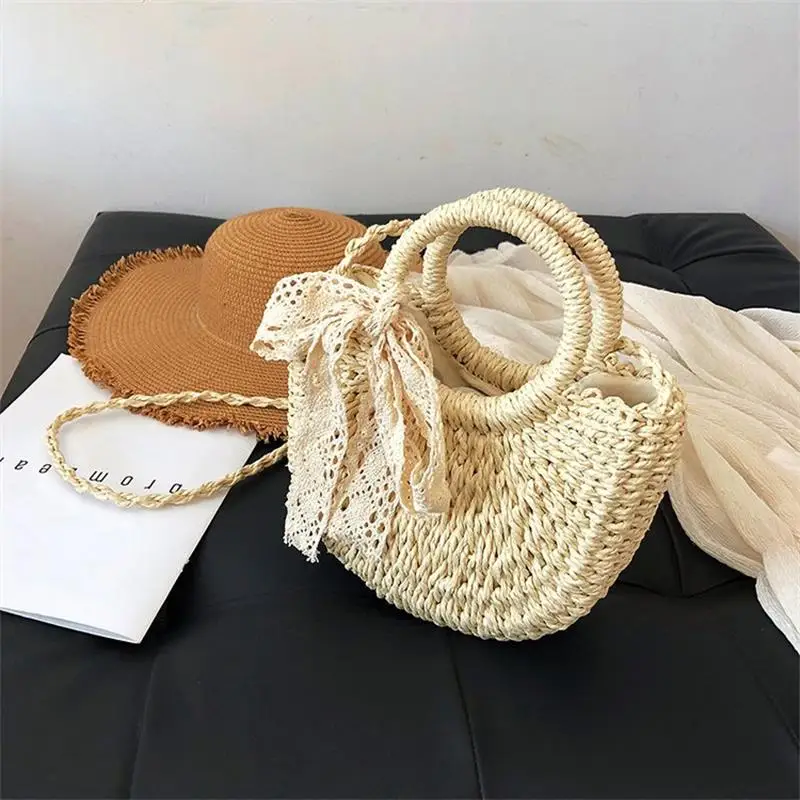 2024 Fashion Straw Bag Ins Bohemian Style Women\'s One Shoulder Bag Portable Ladies Basket Bags