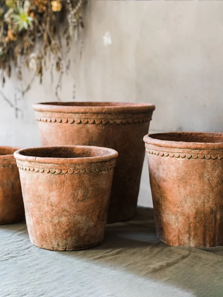 Coarse pottery red pottery flower pot large cement clay outdoor courtyard balcony flower ware