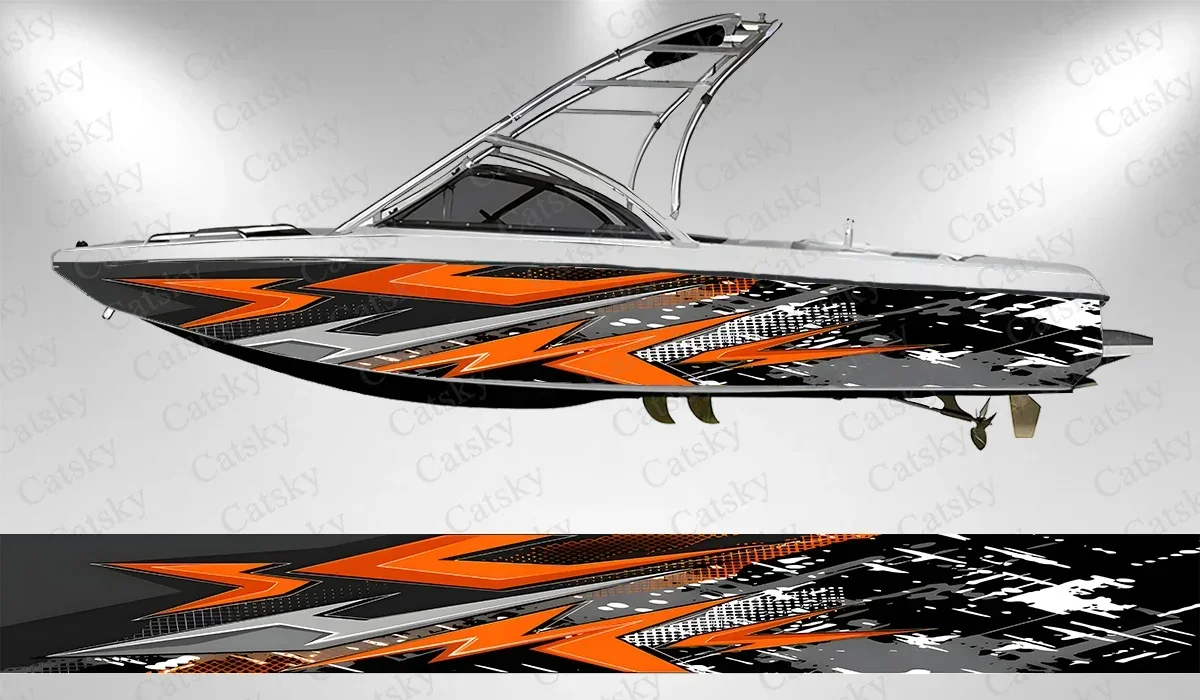 Full color geometric abstract stripes Boat Stickers Vinyl Wrap for Pontoonman Console Deck Boat Fishing Platform Decal Sticker
