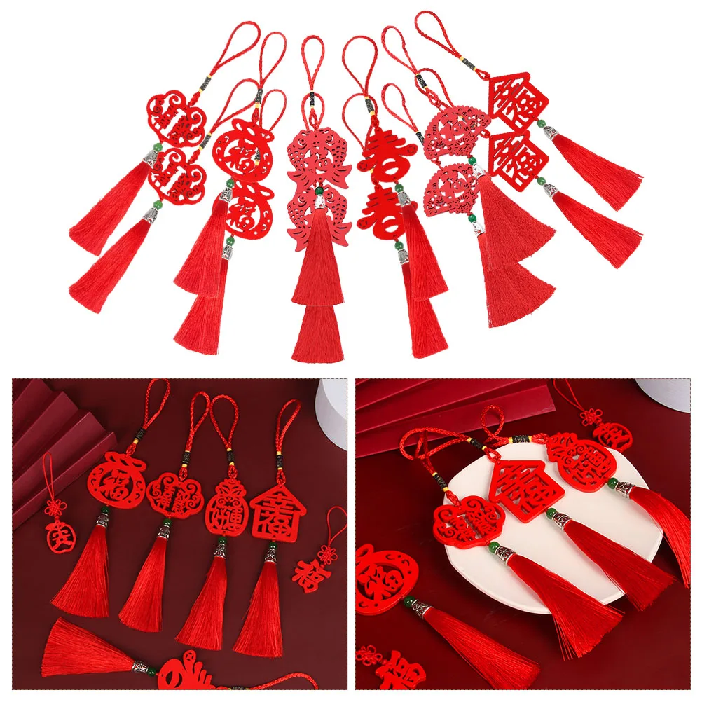 

12pcs Chinese Style Hanging Tassels Ornament Red Festive Wall Decor New Year Party Supplies Door Pendant Year Of The Rabbit