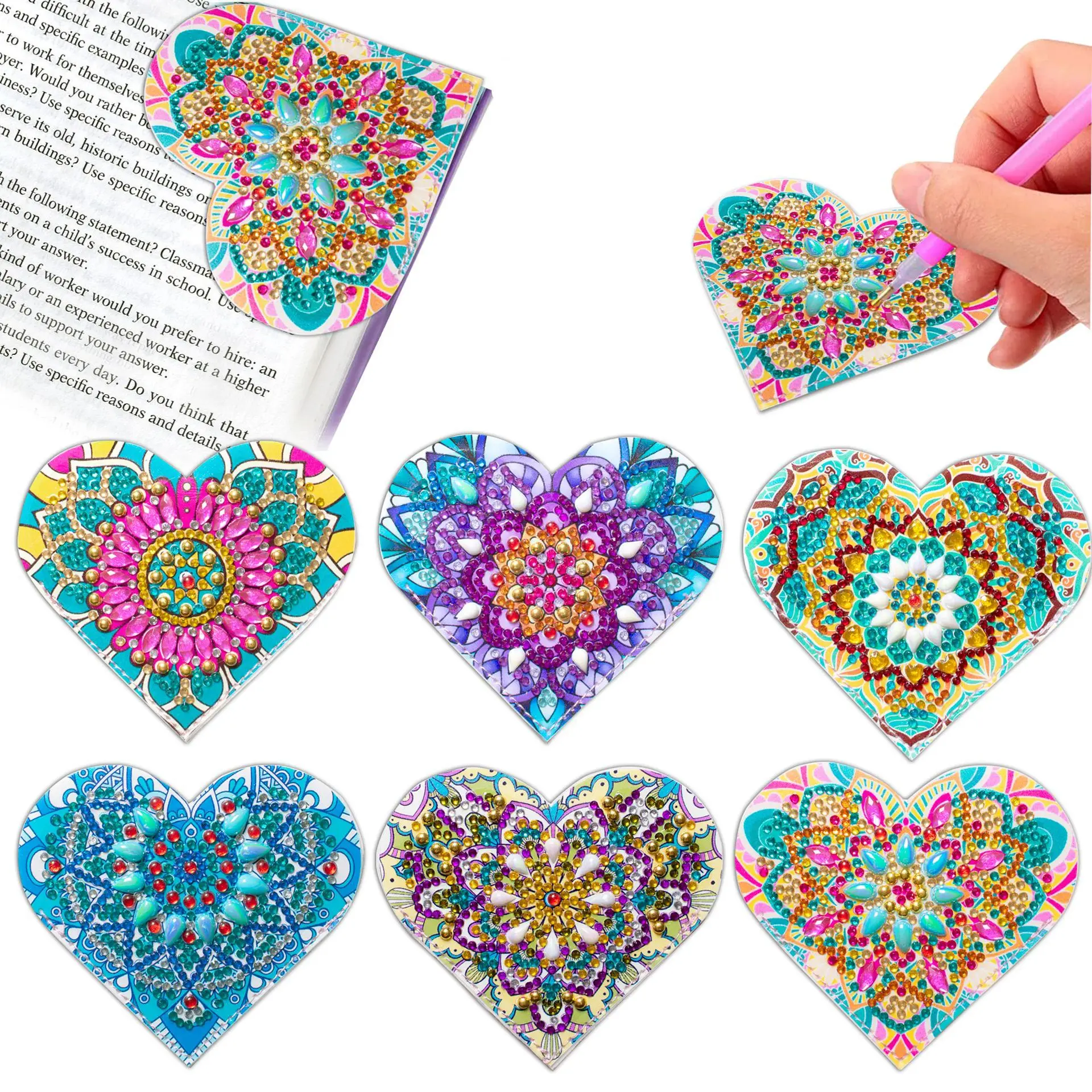 

DIY Heart Flowers Diamond Art Corner Bookmarks Leather Book Marks Crystal Rhinestones Diamond Painting Bookmarks for Beginners