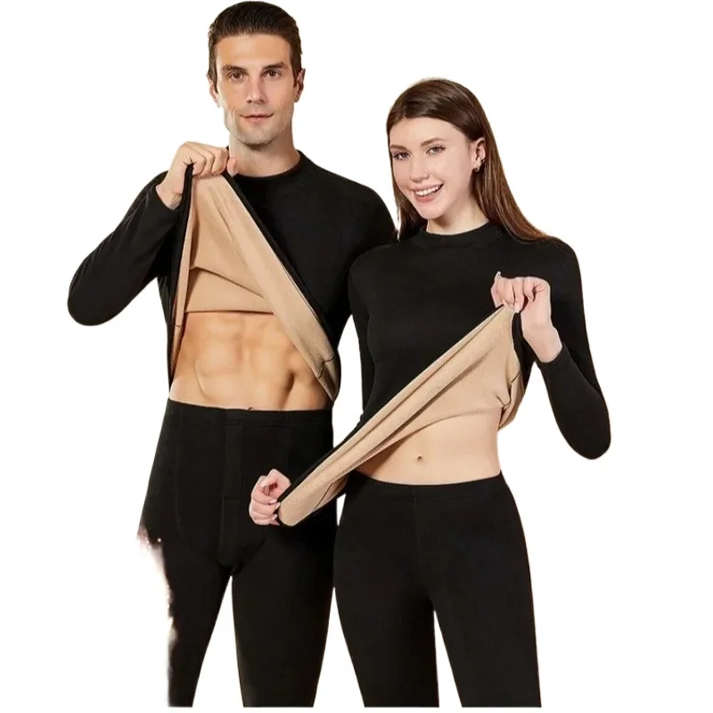 

Men's Winter Set Half-high Collar First Layer 2 Pieces Tops + Pants Fleece Warm Elastic Thermal Thick Underwear Set