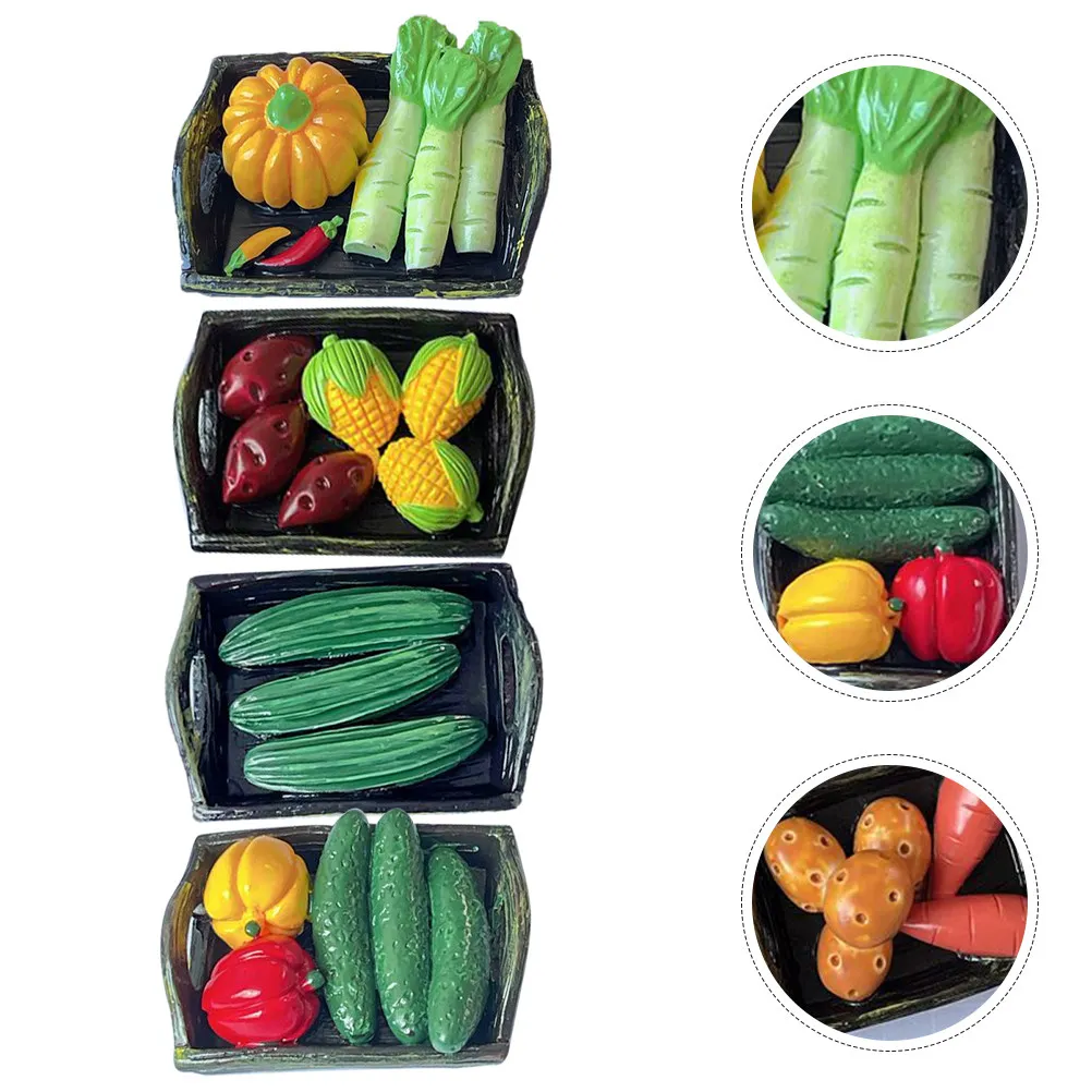 

4Pcs Resin Miniature Vegetable Basket Creative Mini House Decor Micro Landscape Accessories Tiny Vegetables Basket Realistic