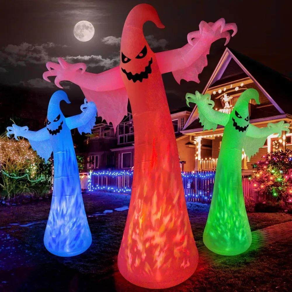 

12FT Giant Halloween Inflatables Ghost Decorations with 3-Colored Flame Rotation LEDs Huge Halloween Inflatable Large Tall Spook