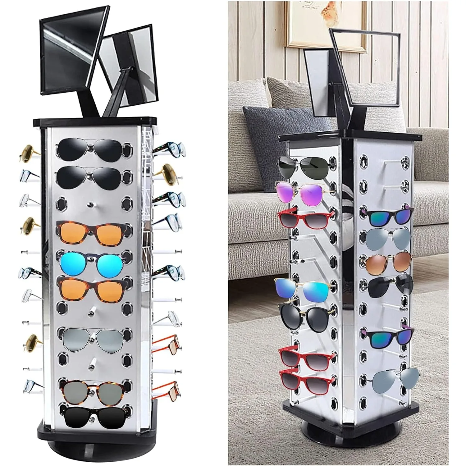 

Pairs Glasses Sunglass Display Stand, 360° Rotating Display Rack with Mirror, Sunglass Carousel Racks for Home or Glasses Shop