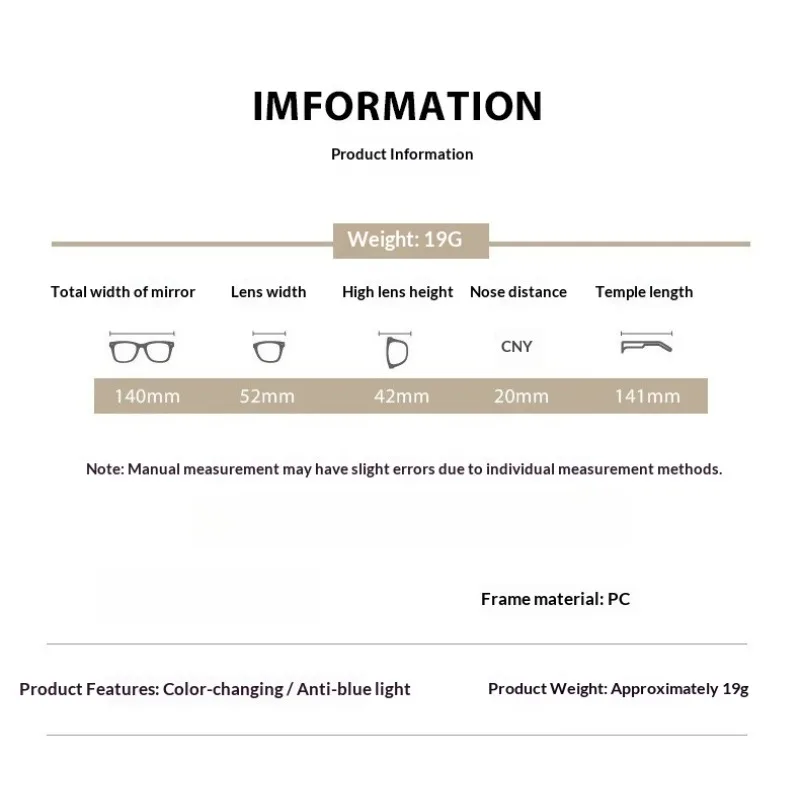 Photochromic Sports Reading Glasses Small Rectangular Full Frame Outdoor Lenses Can Change Color Under Sunlight