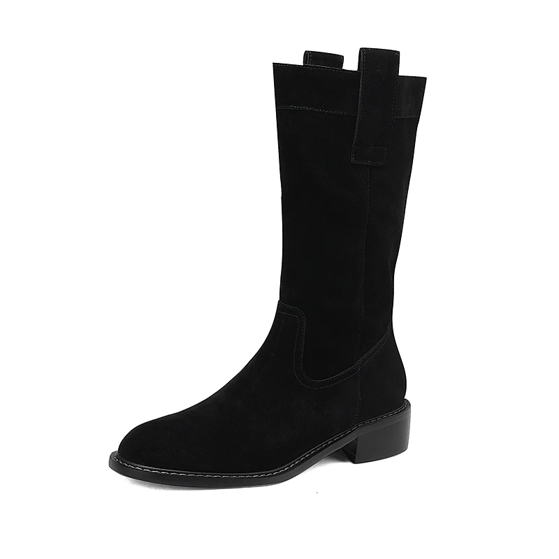 Botas de media caña de cuero natural para mujer, botines modernos de ante de vaca y piel de cerdo de 22-25cm, estilo occidental, otoño e invierno, 2023