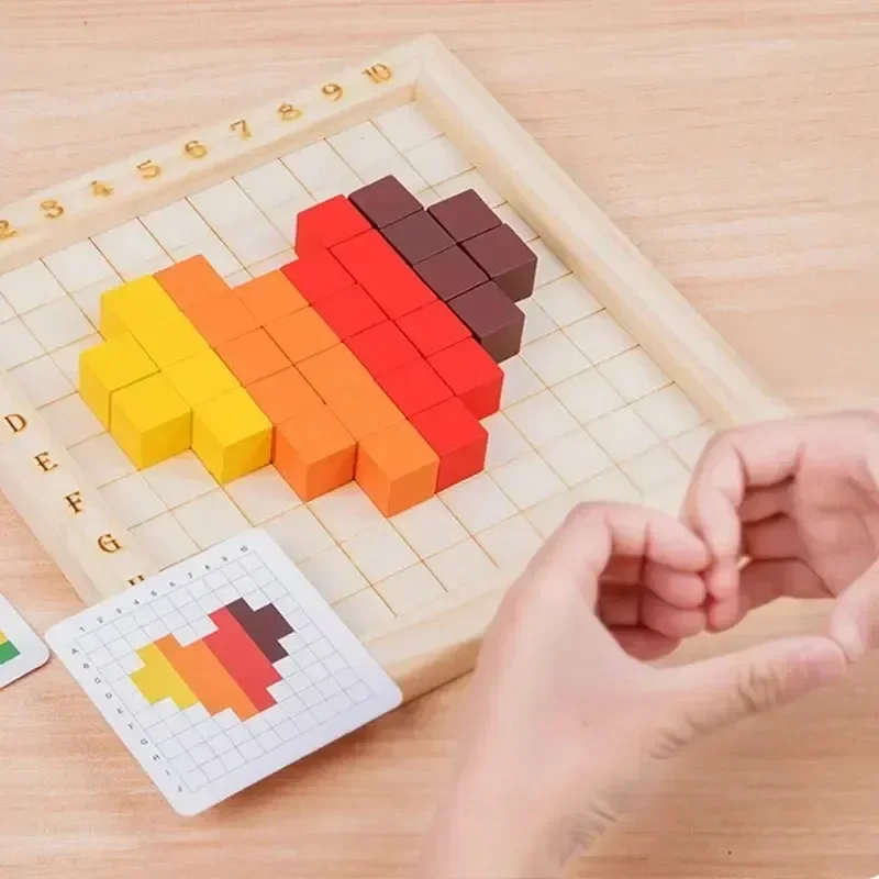 Montessori Color Counting Building Block Wooden 10*10 Puzzles Jigsaw Toy 3D Space Stacking Game for Kids Gift Early Learning Toy