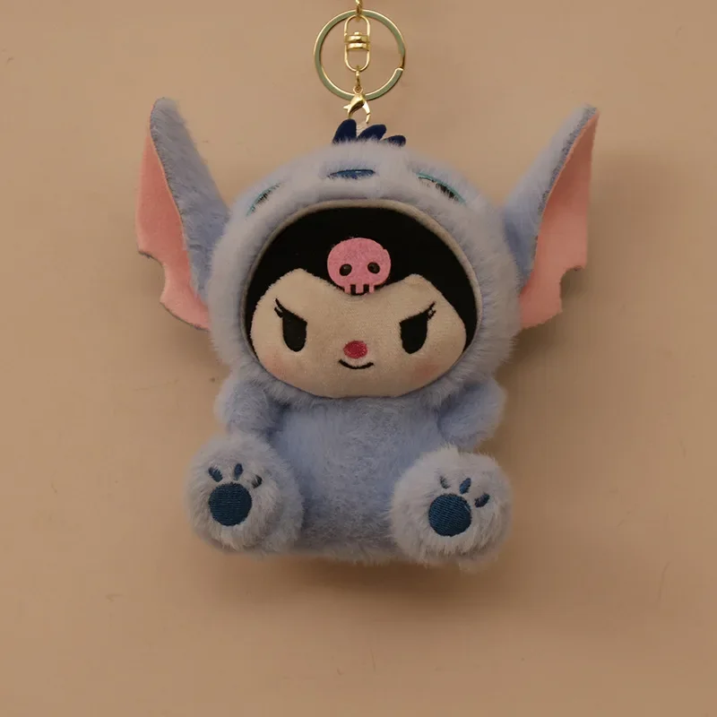 Sanrio Hello Kitty Cos Stitch Plush Keychain Cute Transformation Stitch Pendant Kulomi Plush Doll Bag Hanging Keychain