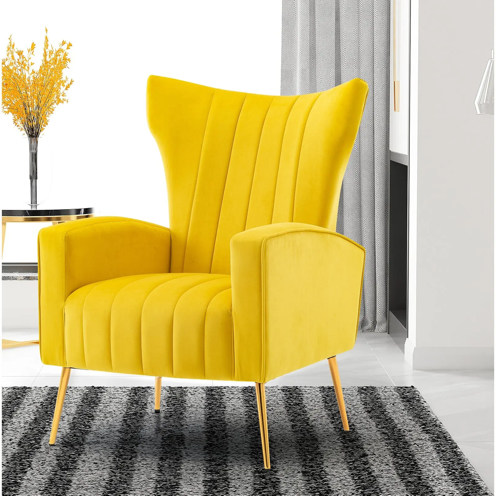 Chaises d'appoint à oreilles capitonnées, mobilier design moderne, chaise d'hôtel de luxe, jaune chaud