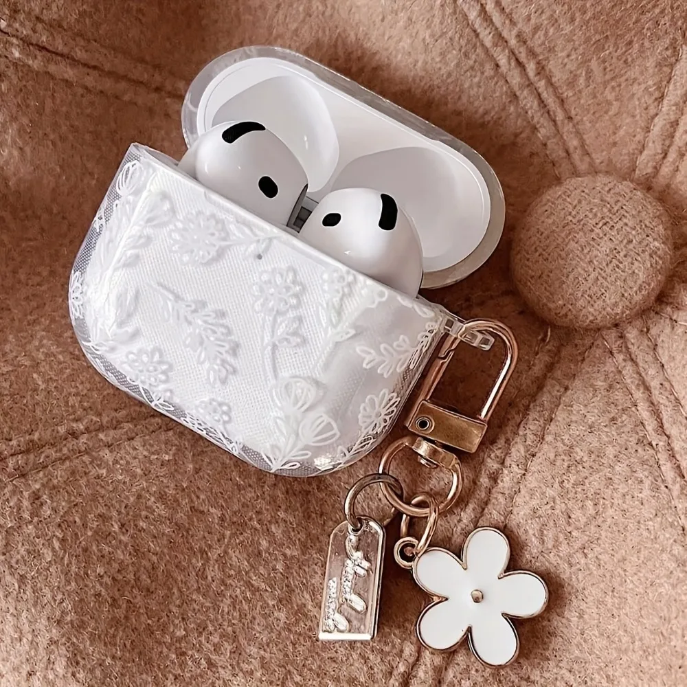 Apple AirPods Pro2/Pro3/Pro 헤드폰 커버용 우아한 흰색 꽃 패턴 이어... - 4