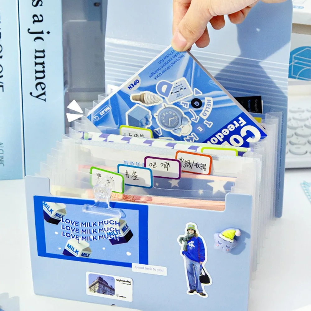 New Solid Color A6 Folder 12-layer Large-capacity Storage Folder Multi-layer Shrinkable Storage Bag