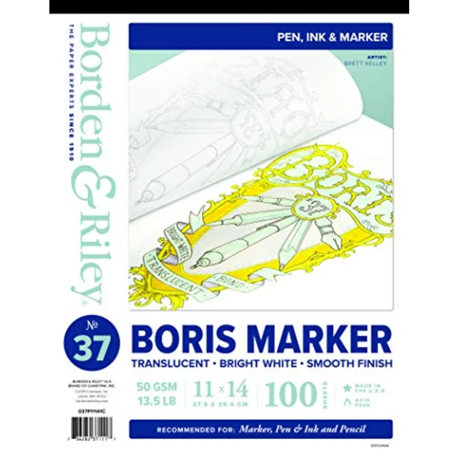 

11 x 14 дюймов # 37 маркера Boris Marker Layout Bright White Translucent Bond Pad, 13,5 фунтов 100 белых листов, по 1 листу в каждой упаковке