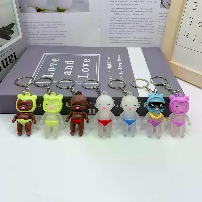 5Pcs Kawaii Natasha Keychain Squishy Fidget Toys Keychain Sun Color Change Black Doll Keychain Bag Charm Pendant Party Gifts
