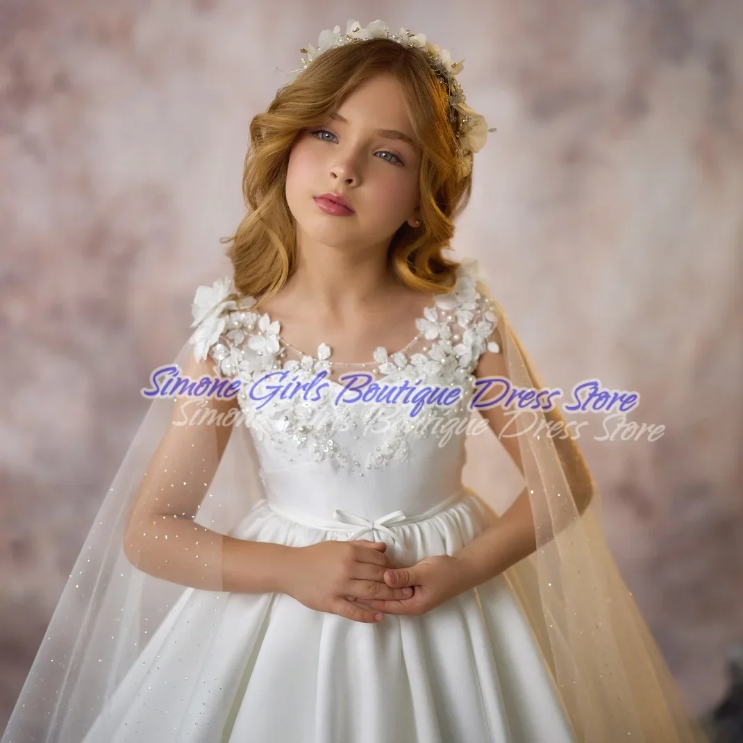 Flower Decoration Floor-length Tail Skirt Flower Girl Dresses for Dance Performances Holiday Celebrations Formal Receptions