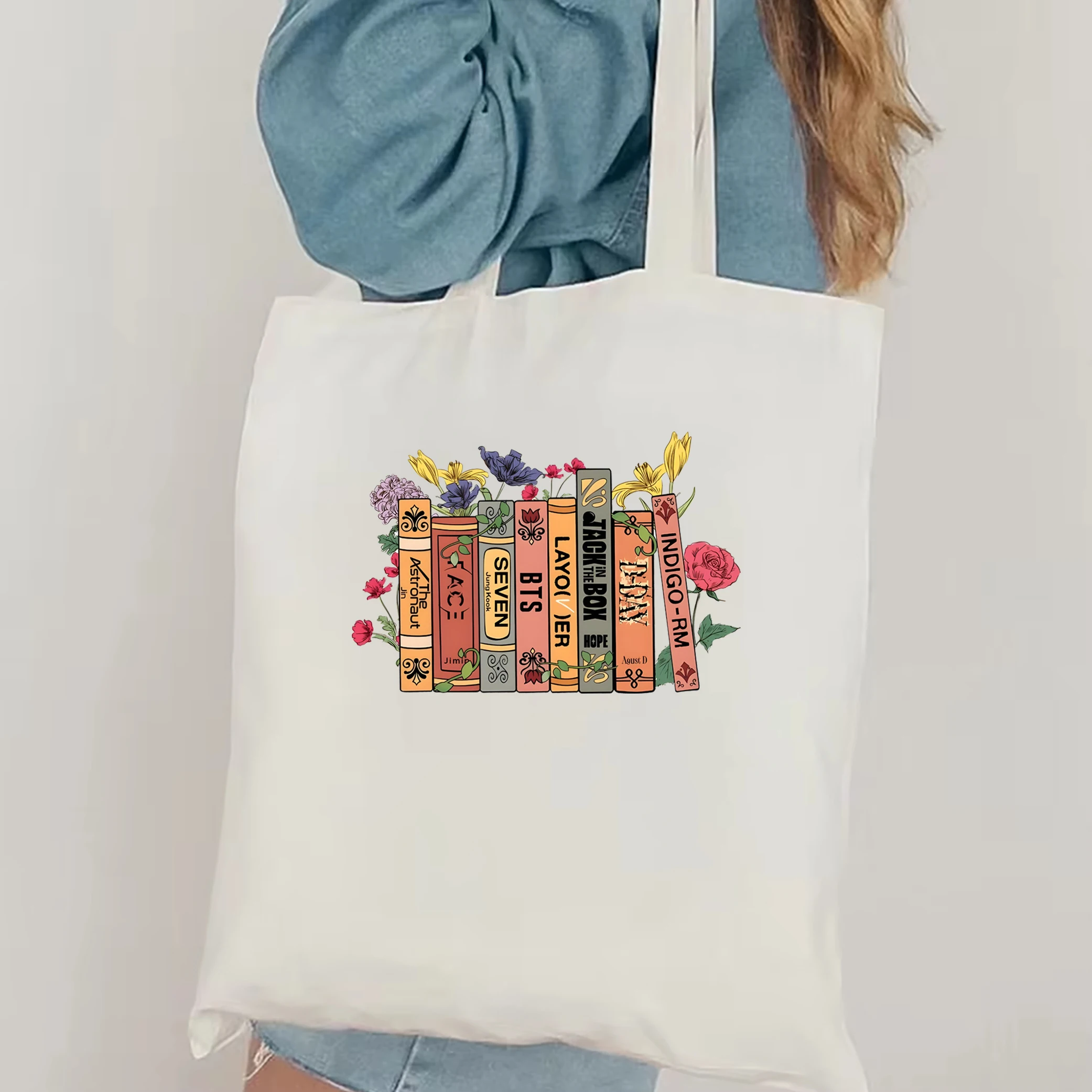 Korean Pop Group Solo Album tote bag Vintage Kpop bag Army tote bag Women\'s Book Flower Album Shoulder Bag Jungkook Seven tote