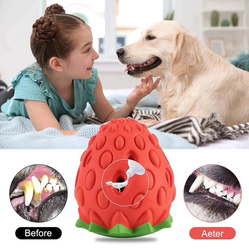Juguete masticar perro fresa goma dispensador comida duradero ecológico - imagen 5
