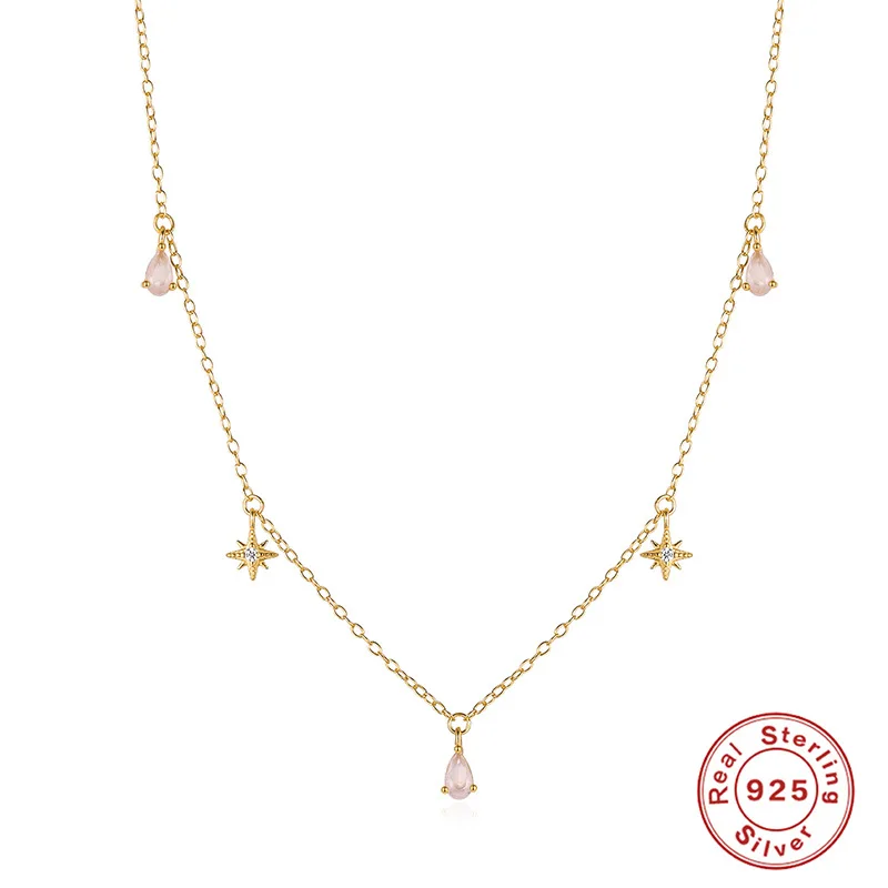 

Dawn's Jewel The New S925 Sterling Silver Water Drop Studded Diamond Star Stacked Summer Collarbone Necklace necklace