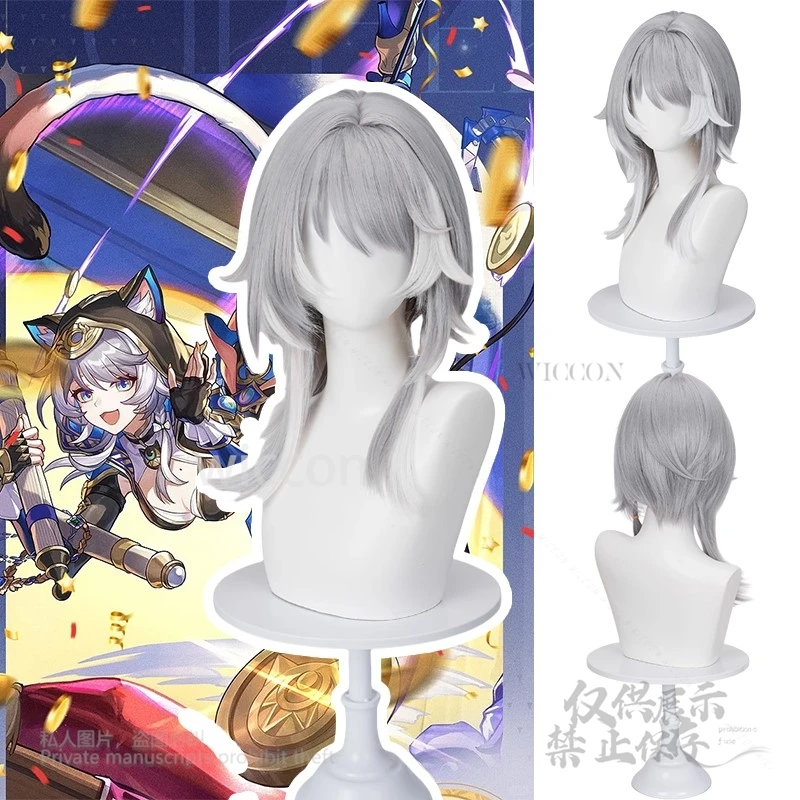 

Honkai Star Rail Cipher Wigs Silver Grey Hair Heat Resistant Cipher Cosplay 45cm Long Hair For Women Girls Carnival Halloween