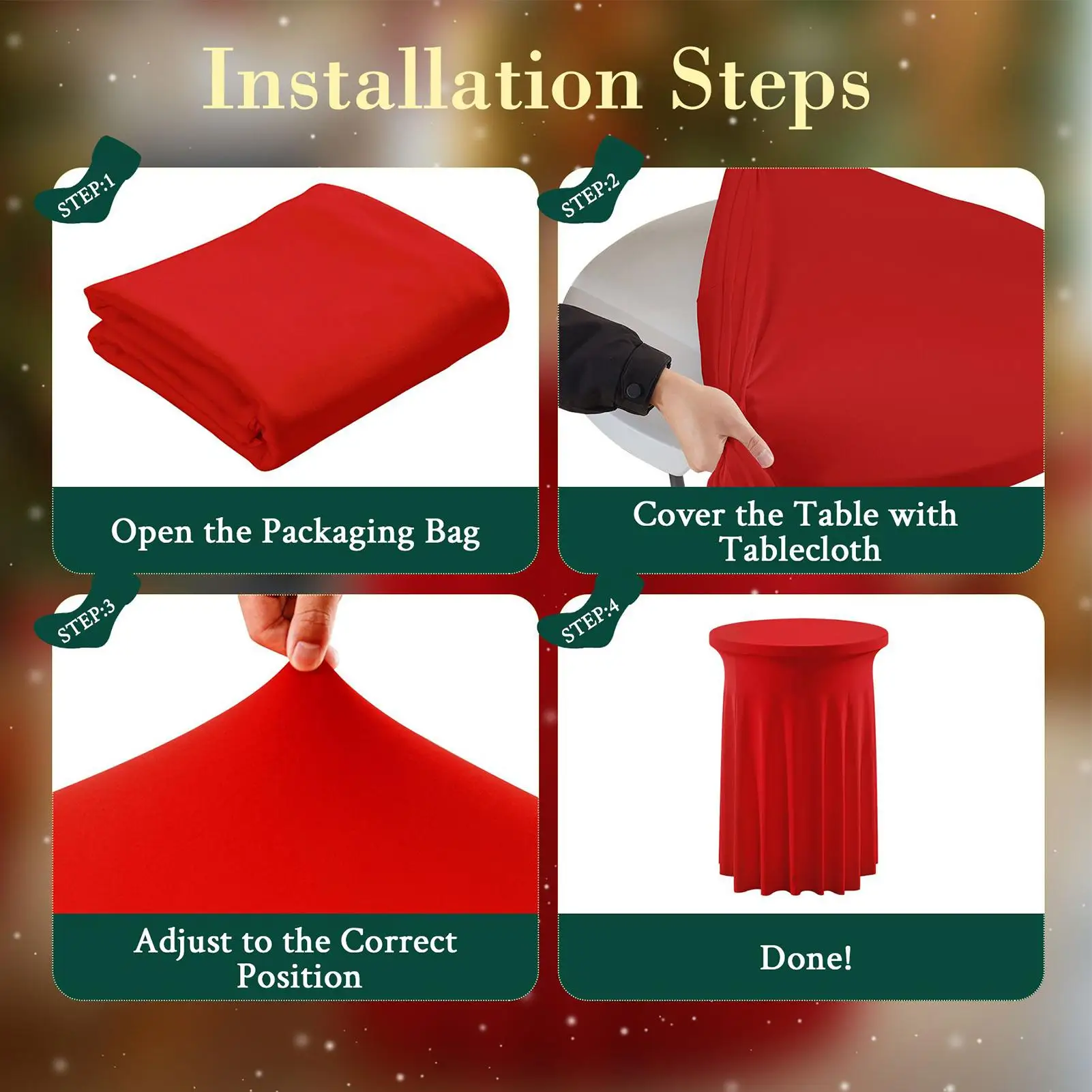 

Cocktail Table Cover Christmas Spandex Round Bar Table Skirt Washable Festive Banquet Decoration Supplies For Indoor Outdoor