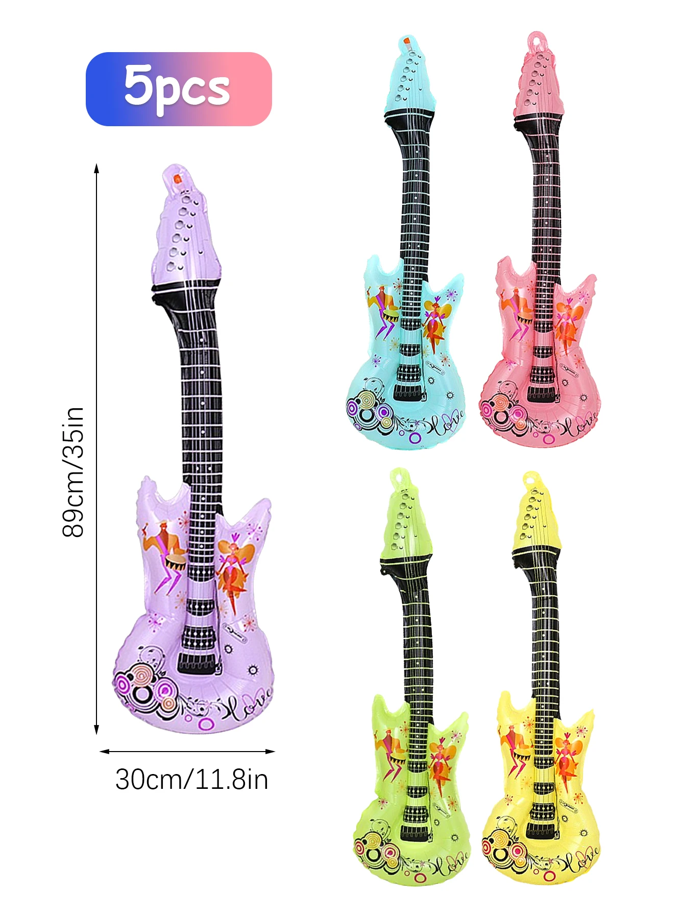 1 Stück/5 Stück Folienballons in Form einer Rockgitarre, geeignet für Disco-Partys, Geburtstage, Musikveranstaltungen, Babypartys. – Detail 12