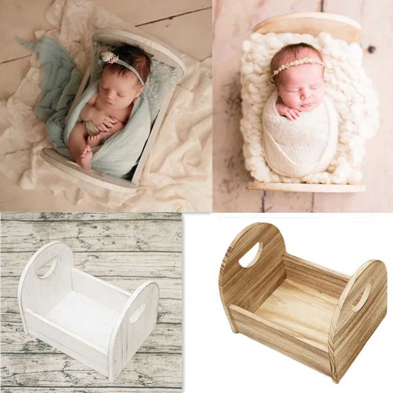 Sunshine Newborn Photography Props Small Wooden Bed Full Moon Do Old Baby Photo Bed Posing Props For Studio