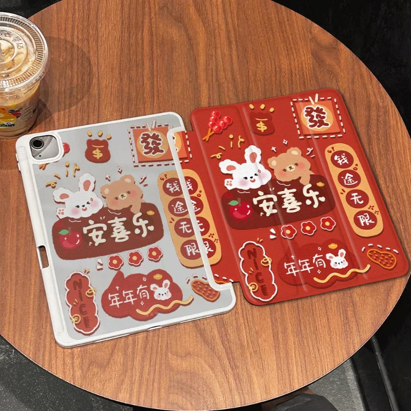 Bunny Red Background Flip Smart Cover for IPad 6th Generation Case 9.7 Inch Ipad Mini 6 IPad Pro 11 2022 Air 5th 4th Tablet Case