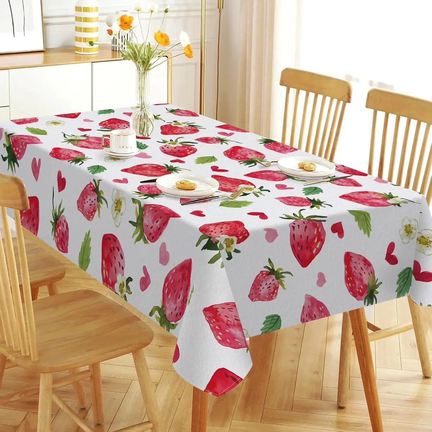 VIKAMA Sommer Erdbeere rechteckige Tischdecke Hochzeit Party Home Decor maschinenwaschbare Küche Esstisch Dekor