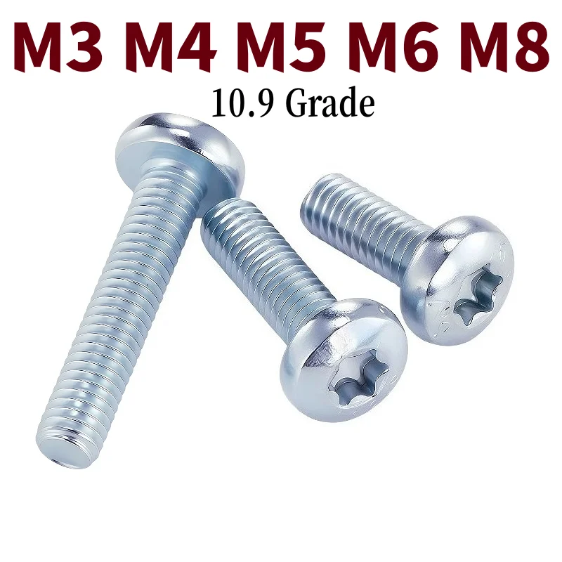 10.9 Grade M3 M4 M5 M6 M8 Zinc Plated Six Lobe Round Head Screw Torx Button Head Bolt Pan Head Machine Security Screw