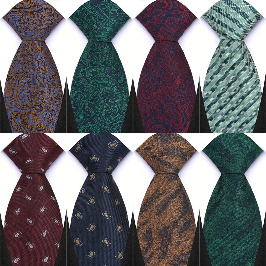 Neue Herren-Krawatte, 8 cm, klassisches Polyester, Blumenmuster, Paisleymuster, Blau, Grün, Braun, Hochzeit, Party, Designer, Business, Jacquard, gewebte Krawatte, Geschenk