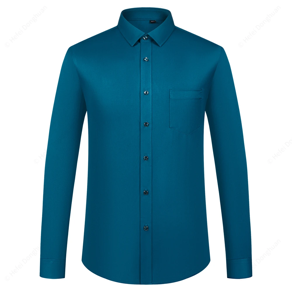 

Stretchy Slim Fit Men's Long Sleeve Solid Dress Shirt - Soft, Breathable, Easy Care Shirts with Chest Pocket - Four Seasons