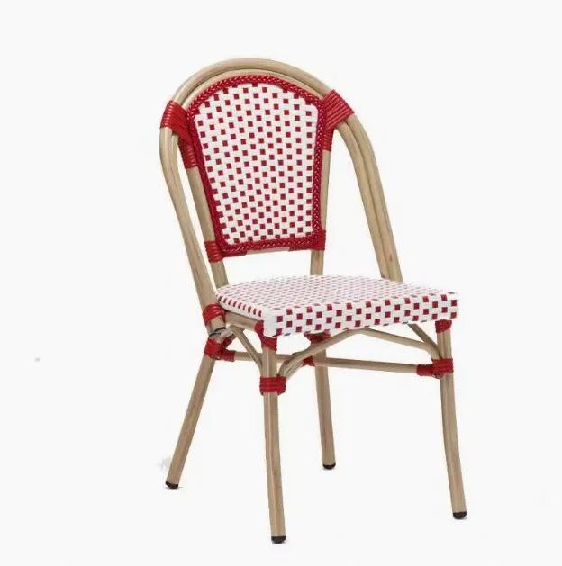Modern Stackable Cafe Garden Patio Bistro Chairs French PE Rattan Wicker Garden Restaurant Chair Park Villa