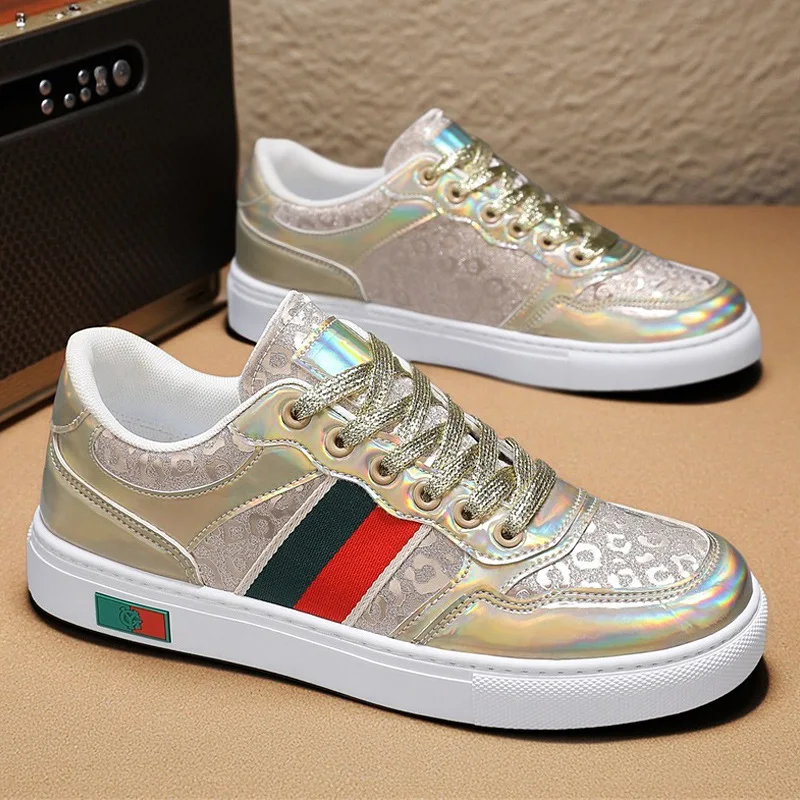 Fashion Men Leather Casual Shoes Street Trend Leopard Flat Skate Shoes Young Man Cool Sneakers