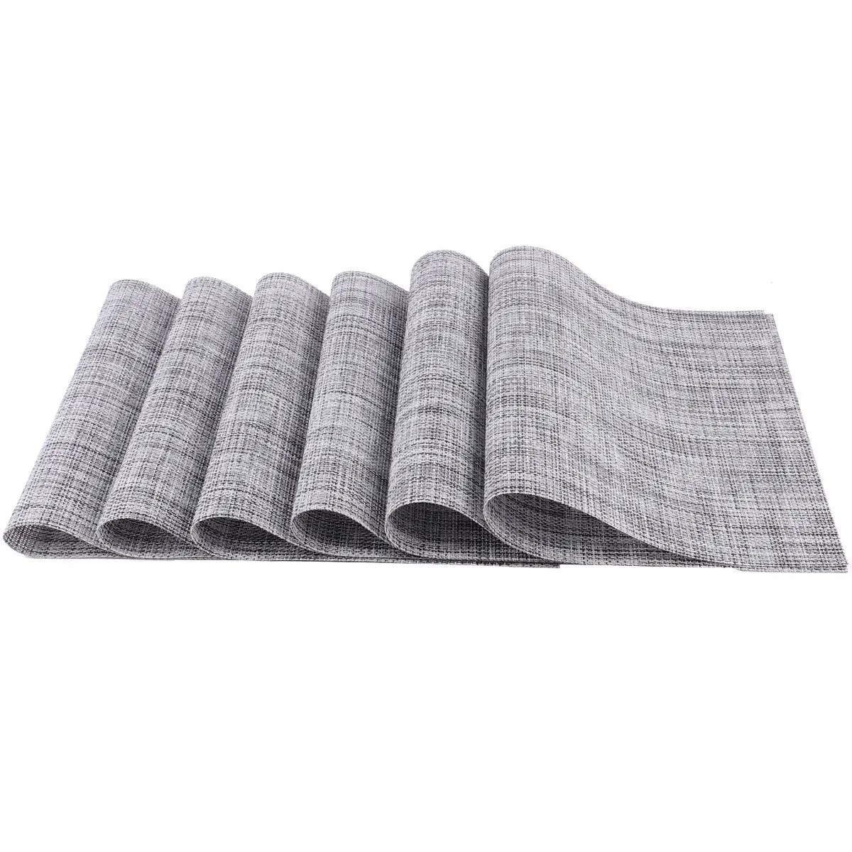 6Pcs PVC Table Placemats Heat Insulated Non Slip Surface for Bowl Dish Protection Home Decor Restaurant Hotel Table Mat Grey