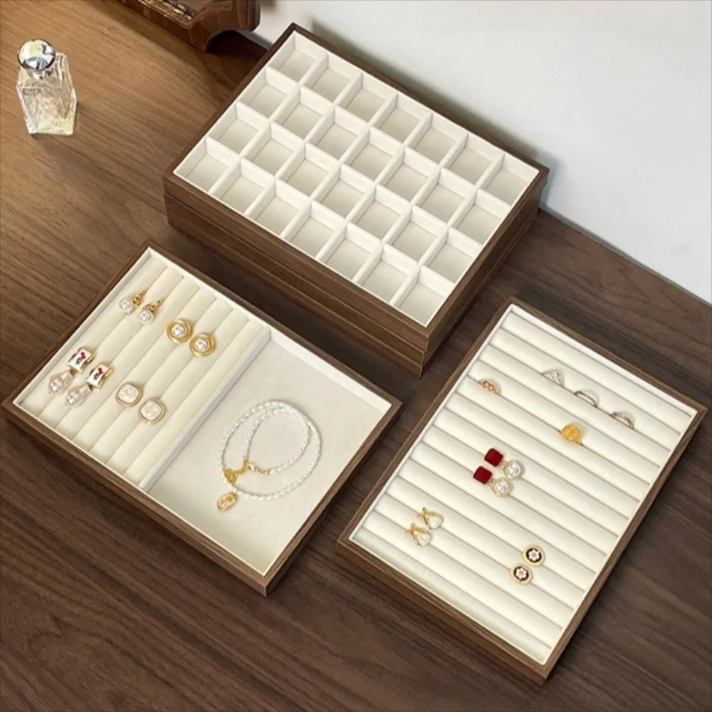 

Stackable Walnut Wood Jewelry Box Multifunctional Bracelet Display Jewelry Holder Retro Necklace Grain Jewelry Tray Boutique