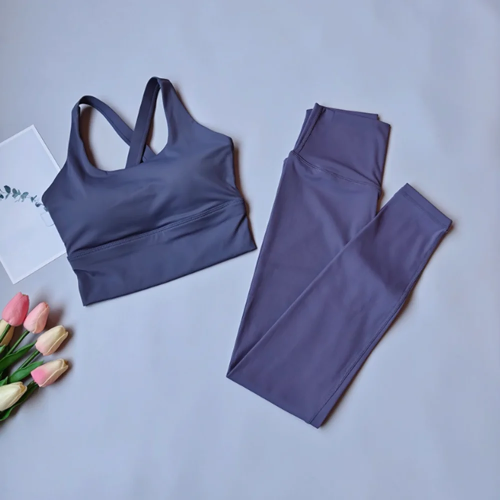 Naked Feel Pilates Set for Women, 2 Piece High Waist Leggings & Sports Bra, Yoga Workout Gym Clothes