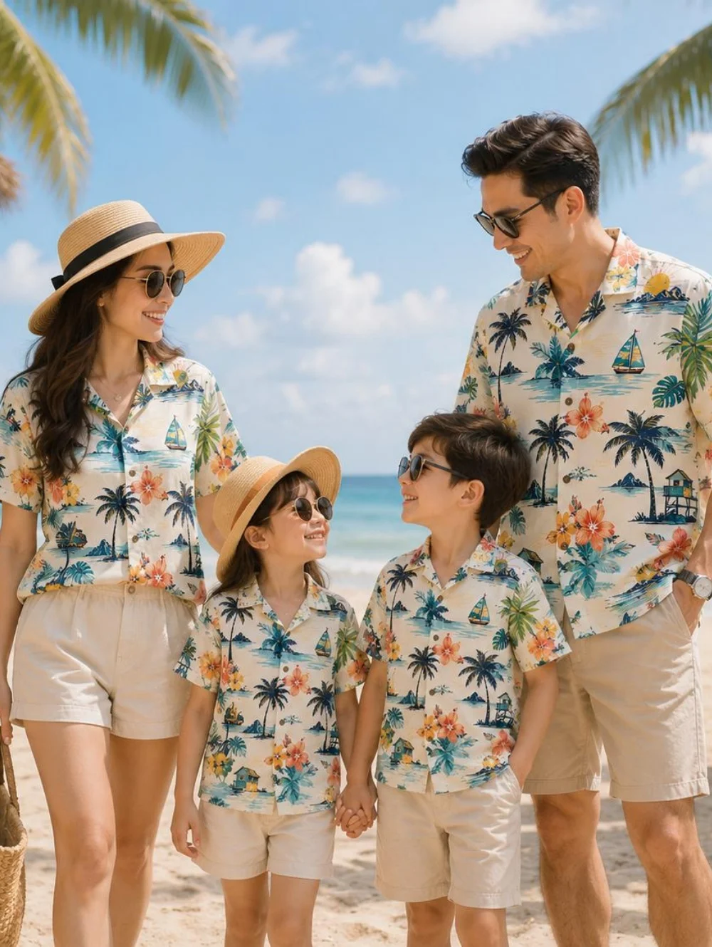 Summer Hawaiian Children's Shirt Tropical Plants Graphics Print Family Vacation Style Parent Child Shirt Top Children's Clothing