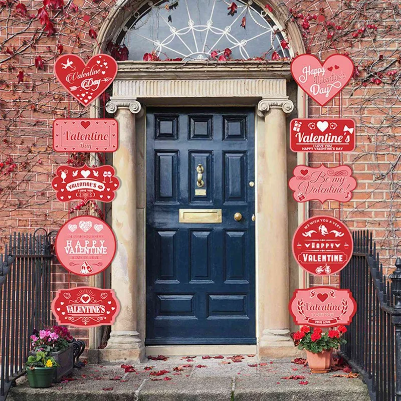 2X Valentine's Day Decoration Door Hanging Banner Valentine's Day Home Decor Couplets Door Curtains