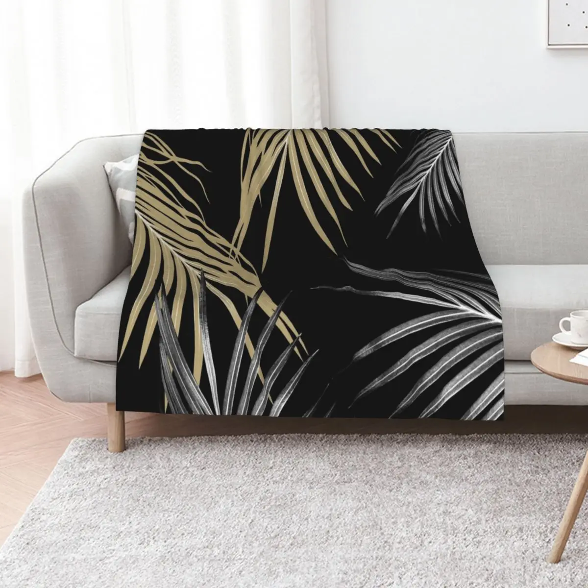 

Gold Gray Palm Leaves Dream #1 #tropical #decor #art Throw Blanket Beach valentine gift ideas Custom Bed covers Blankets