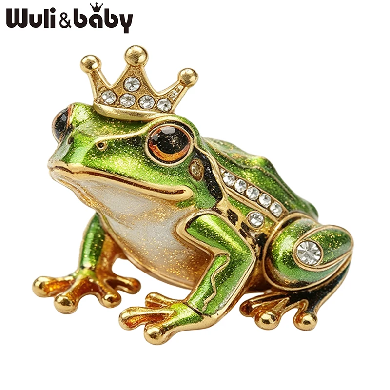 Wuli&baby Cute Crown Frog Brooches For Women Unisex Rhinestone 6-color Animal Casual Brooch Pin Fashion Gifts